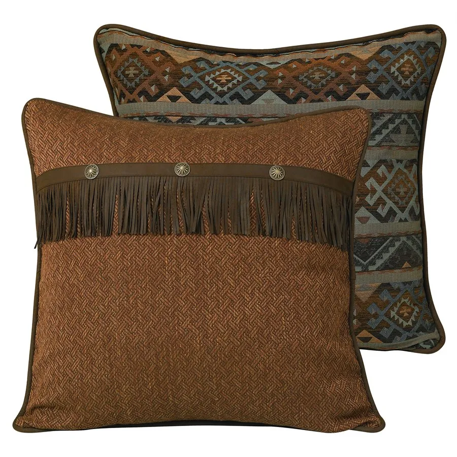 Del Rio Blue Brown Copper Reversible Euro Sham w/Fringe