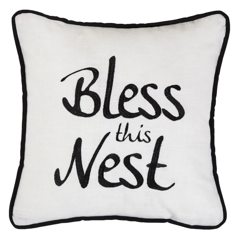 Bless This Nest Embroidery Throw Pillow