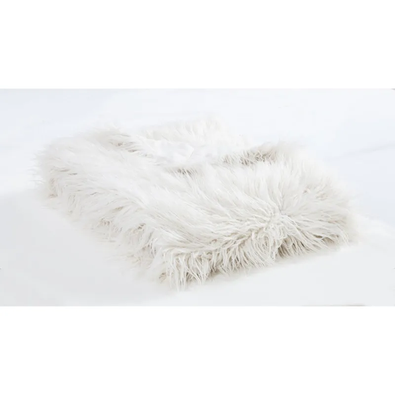 Mongolian Faux Fur Throw Blanket - White