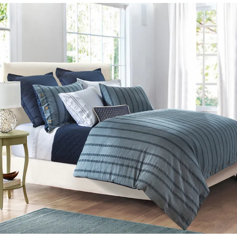 Harper 3PC Super King Stripe Duvet Cover Set, Blue