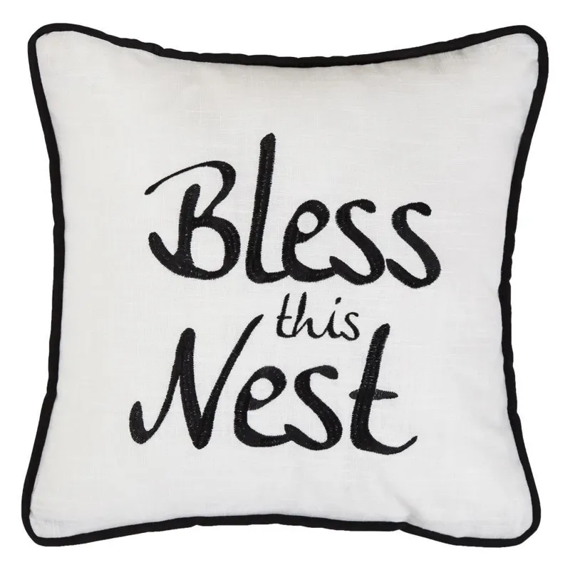 Bless This Nest Embroidery Throw Pillow
