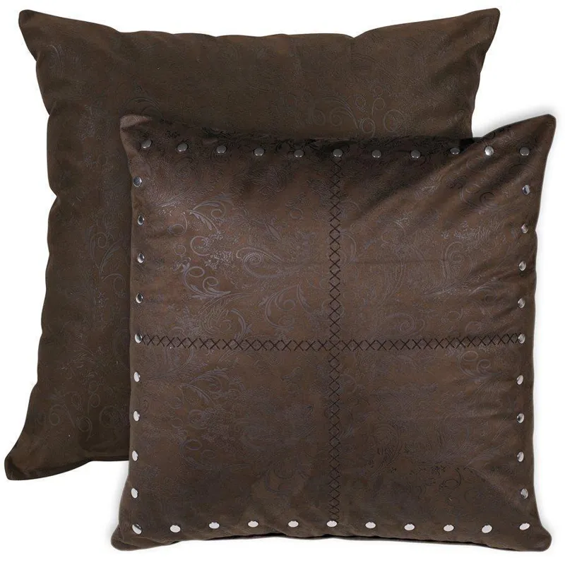Tuscon Chocolate Studded Leather Euro Sham - Reversible