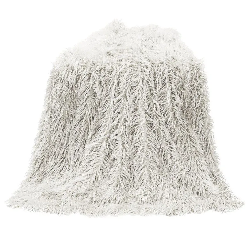 Mongolian Faux Fur Throw Blanket - White