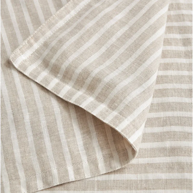 100% European Flax Linen Railroad Stripe Duvet Cover Set