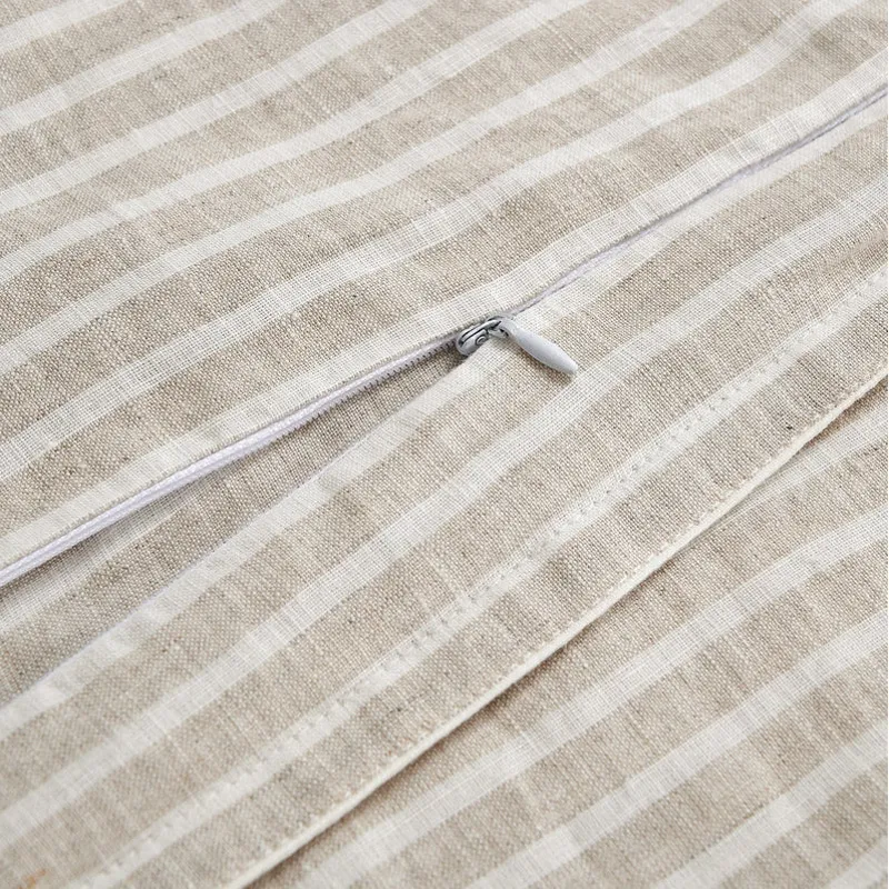100% European Flax Linen Railroad Stripe Duvet Cover Set