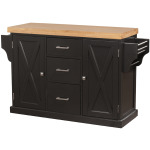 Brigham Kitchen Island in Black with Natural Wood Top