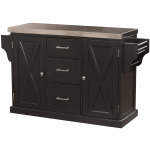 Brigham Kitchen Island in Black with Stainless Steel Top