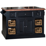 Tuscan Retreat Large Granite Top Kitchen Island with Baskets - Black with Antique Pine Top