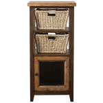 Tuscan Retreat Basket Stand with Wire Front and Two Baskets - Case Sua Two Tone Wood Finish / F