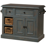 Tuscan Retreat Medium Granite Top Kitchen Island with 2 Baskets - Nordic Blue with Antique Pine