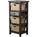 Tuscan Retreat Basket Stand with Metal Front Drawer and Three Baskets - Smoke