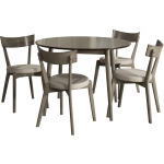 Mayson 5-Piece Round Dining Set with 4 Upholstered Chairs - Gray with Chocolate Finish Top