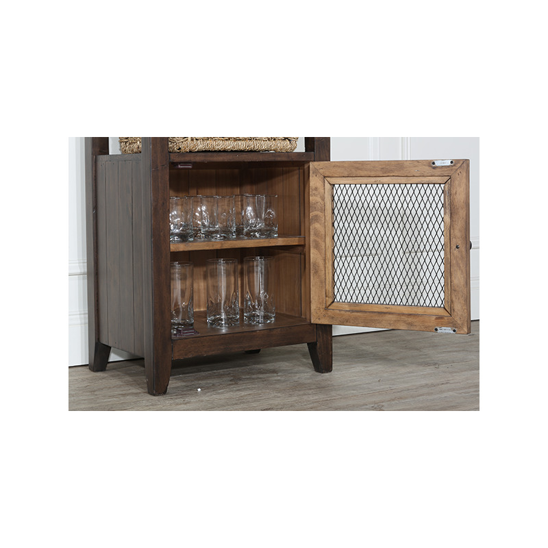 Tuscan Retreat Basket Stand with Wire Front and Two Baskets - Case Sua Two Tone Wood Finish / F