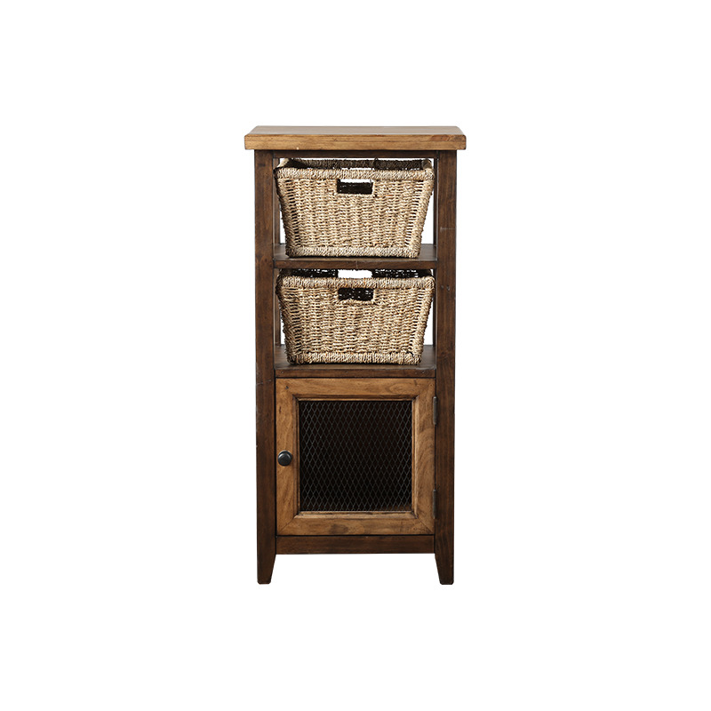Tuscan Retreat Basket Stand with Wire Front and Two Baskets - Case Sua Two Tone Wood Finish / F