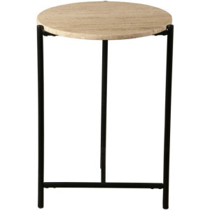 Nola 18" Side Table Table in Travertine Stone and Iron