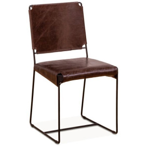 New York 18" Dining Chair in Chocolate Leather and Iron