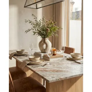 Abra 76" Dining Table in Toronto Marble Top and Light Mango Base