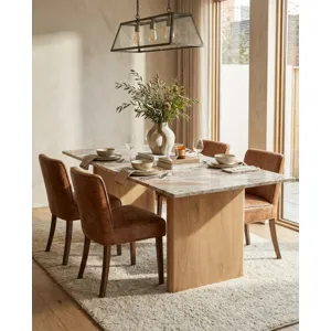 Abra 76" Dining Table in Toronto Marble Top and Light Mango Base