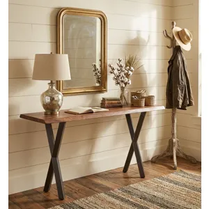 Brisbane 58" Console Table in Natural Sheesham Wood and Iron