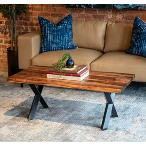 Brisbane 46" Coffee Table in Natural Sheesham Wood and Iron