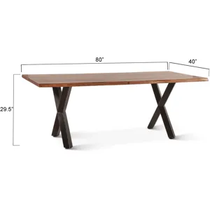 Brisbane 80" Dining Table in Natural Sheesham Wood and Iron