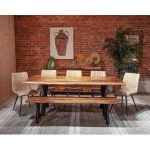 Brisbane 68" Dining Bench in Natural Sheesham Wood and Iron