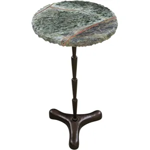Breton 15" Accent Table with Green Bidasar Marble and Iron