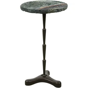 Breton 15" Accent Table with Green Bidasar Marble and Iron