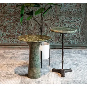 Breton 15" Accent Table with Green Bidasar Marble and Iron