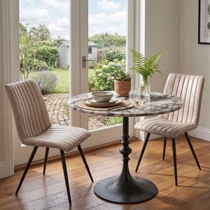 Dauphine 36" Round Bistro Table in Patagonia Marble with Black  Base