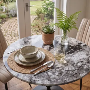 Dauphine 36" Round Bistro Table in Patagonia Marble with Black  Base