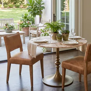 Dauphine 36" Bistro Table in Retro Impulse Marble and Antique Gold Base