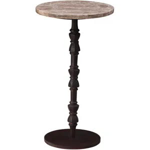 Detroit 12" Side Table in Light Emperador Marble with Casted Base