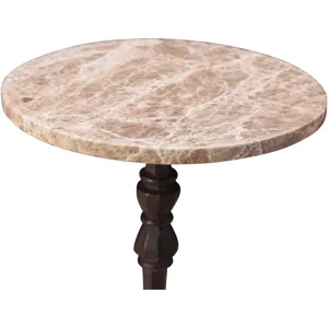 Detroit 12" Side Table in Light Emperador Marble with Casted Base