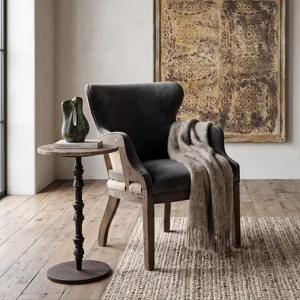 Detroit 12" Side Table in Light Emperador Marble with Casted Base