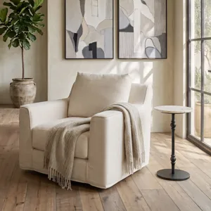 Detroit 12" Side Table in White Travertine with Casting Base
