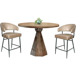 Eiffel 54" Round Dining in Antique Teakwood and Marble Round