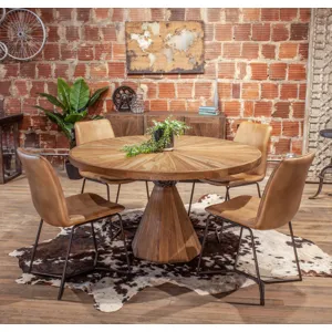 Eiffel 54" Round Dining in Antique Teakwood and Marble Round