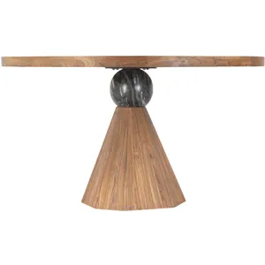Eiffel 54" Round Dining in Antique Teakwood and Marble Round