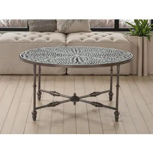Fleur 40" Coffee Table with Floral Horn Inlay and Iron