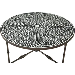 Fleur 40" Coffee Table with Floral Horn Inlay and Iron