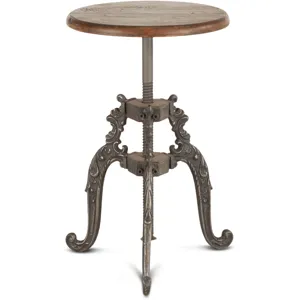French Vintage 16" Adjustable Stool in Weathered Teak