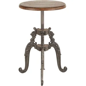 French Vintage 16" Adjustable Stool in Weathered Teak