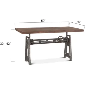 Industrial Loft 60" Adjustable Crank Office Desk in Gray Zinc