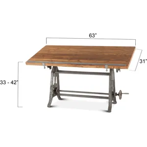 Industrial Loft 62" Adjustable Drafting Desk in Natural