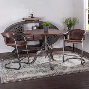 Industrial Loft 48" Adjustable Round Dining Table in Weathered Teak