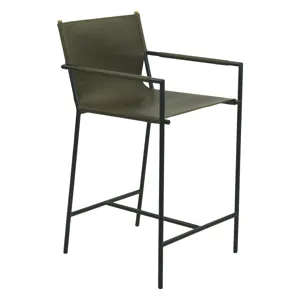 Irvine 20" Counter Armchair in Olive Green Leather and Iron