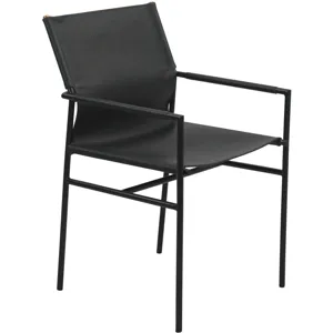 Irvine 20" Dining Armchair in Black Leather and Iron