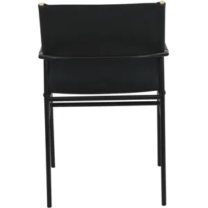 Irvine 20" Dining Armchair in Black Leather and Iron