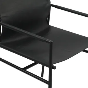 Irvine 20" Dining Armchair in Black Leather and Iron